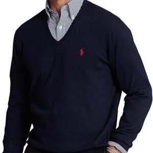 Polo Ralph Lauren Navy Blue Pima Cotton V-Neck Sweater - Men’s M